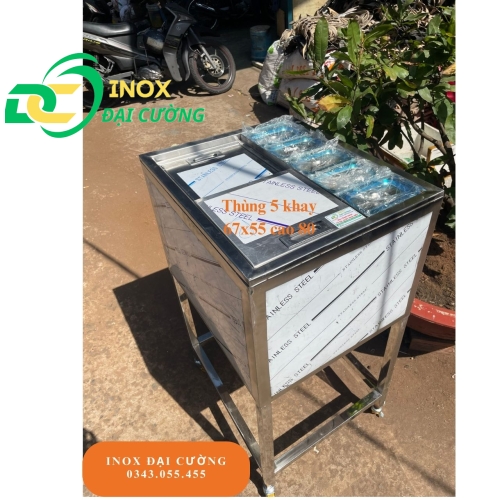 Thùng Đá Có Chân kèm 5 khay topping 67x55x40/ CHÂN 80 