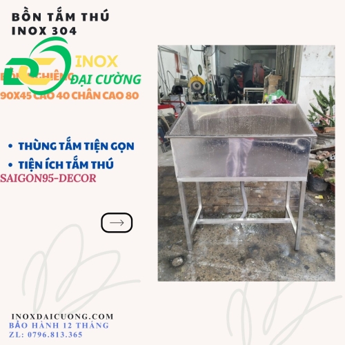 Bồn Tắm Thú Inox dạng nghiêng 90x45x60