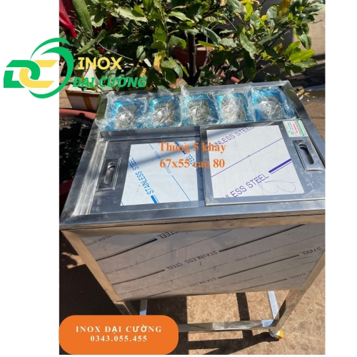 Thùng Đá Có Chân kèm 5 khay topping 67x55x40/ CHÂN 80 