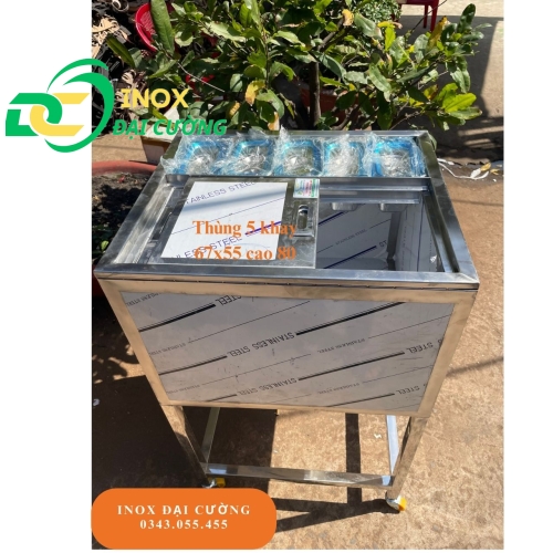 Thùng Đá Có Chân kèm 5 khay topping 67x55x40/ CHÂN 80 