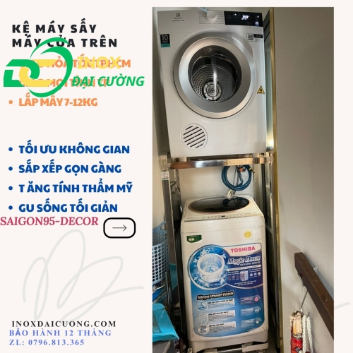 KỆ GIÁ MÁY SẤY - MÁY GIẶT CỬA TRÊN CHỐNG RUNG  SƠN TĨNH ĐIỆN MÀU TRẮNG/ INOX ĐẠI CƯỜNG KE008