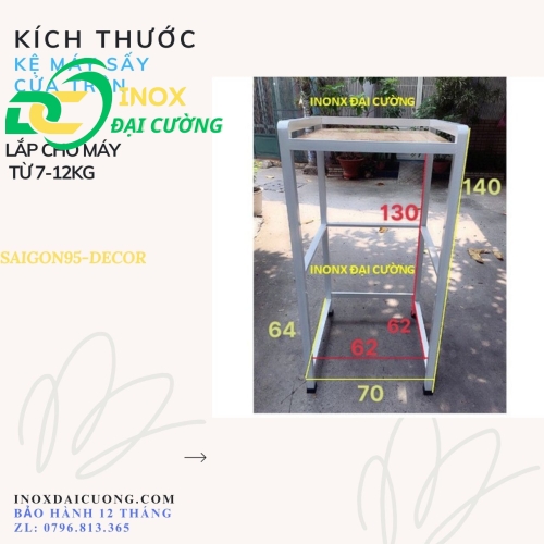 KỆ GIÁ MÁY SẤY - MÁY GIẶT CỬA TRÊN CHỐNG RUNG  SƠN TĨNH ĐIỆN MÀU TRẮNG/ INOX ĐẠI CƯỜNG KE008