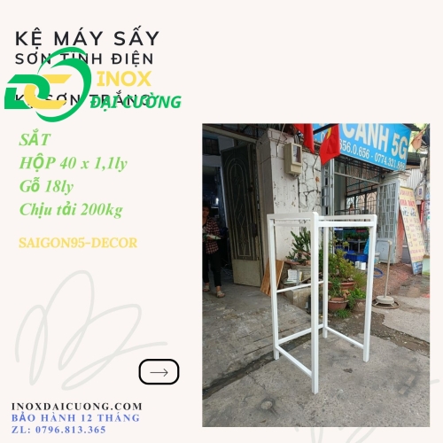 KỆ GIÁ MÁY SẤY - MÁY GIẶT CỬA TRÊN CHỐNG RUNG  SƠN TĨNH ĐIỆN MÀU TRẮNG/ INOX ĐẠI CƯỜNG KE008