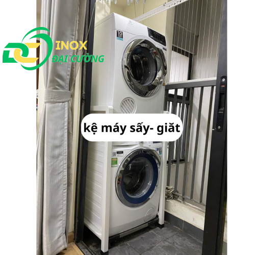 KỆ GIÁ MÁY SẤY - MÁY GIẶT CHỐNG RUNG  SƠN TĨNH ĐIỆN MÀU TRẮNG/ INOX ĐẠI CƯỜNG KE003