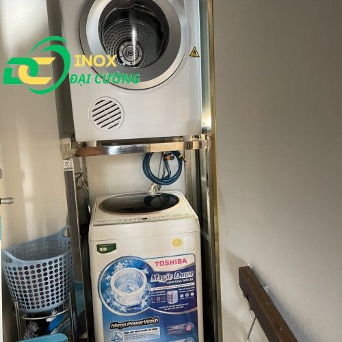 KỆ GIÁ MÁY SẤY - MÁY GIẶT CỬA TRÊN CHỐNG RUNG / INOX ĐẠI CƯỜNG KE008