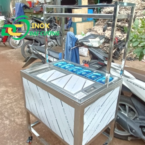 Thùng Đá Có Chân kèm 6 khay topping 74x55x40/ CHÂN 80 