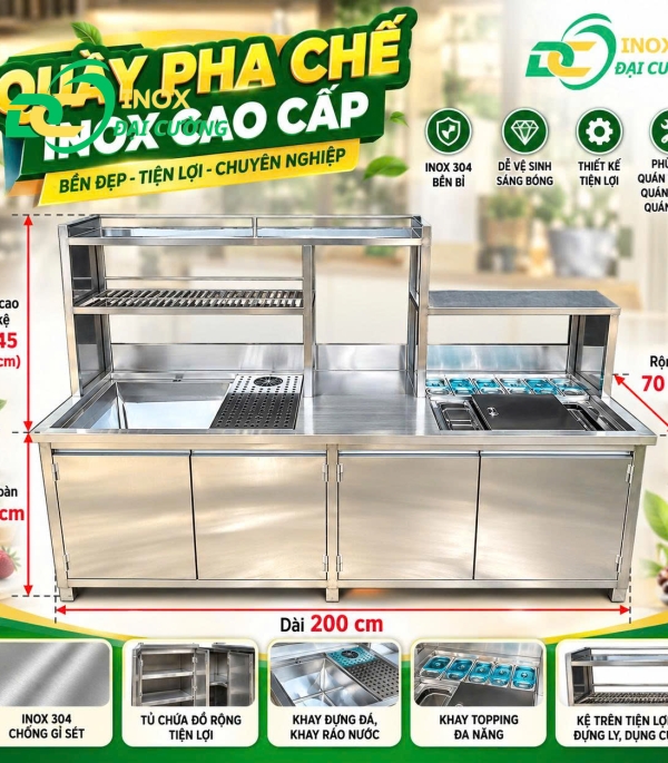 Quầy Chế Đa Năng 2m- Inox Đại Cường