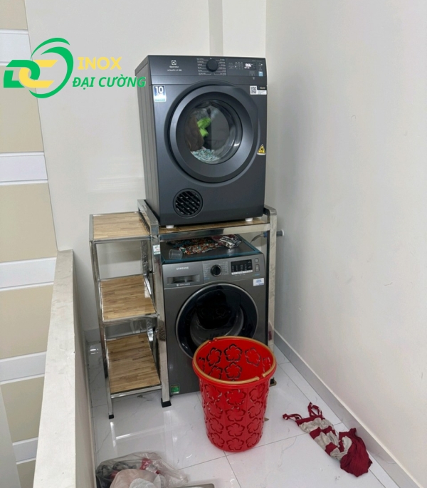 KỆ GIÁ MÁY SẤY - MÁY GIẶT MỞ RỘNG LOẠI INOX CHỐNG RUNG INOX ĐẠI CƯỜNG KE002